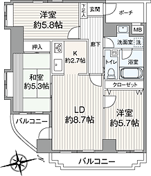 サンライズマンション中神 3LDKの間取図画像