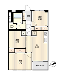 大森駅前住宅1号棟 3DKの間取図画像