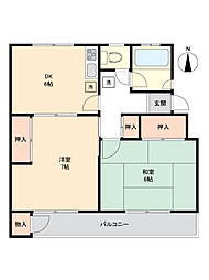 東芝戸塚台コーポC棟 2DKの間取図画像