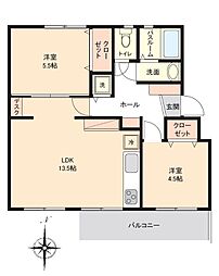 竹山団地4319号棟 2LDKの間取図画像