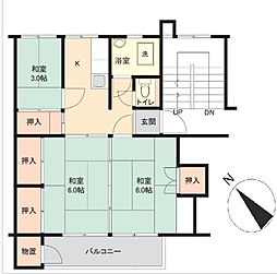 公社多摩川住宅ハ-13号棟 3Kの間取図画像