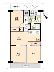 ルーセル南浦和 3DKの間取図画像
