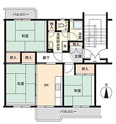 くずは台団地8号 3DKの間取図画像