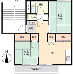 長尾団地8号棟 2DKの間取図画像