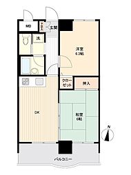 ライオンズマンション城野駅前 2DKの間取図画像