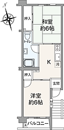 若木ローヤルコーポ 2Kの間取図画像