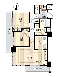 アデニウムタワー梅田イーストスクエア 2LDKの間取図画像