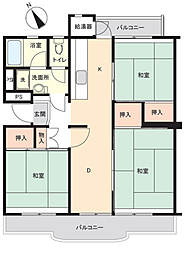 港南台つぐみ団地21号棟 3DKの間取図画像