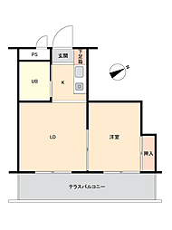 信開ウエラコート足羽 1DKの間取図画像