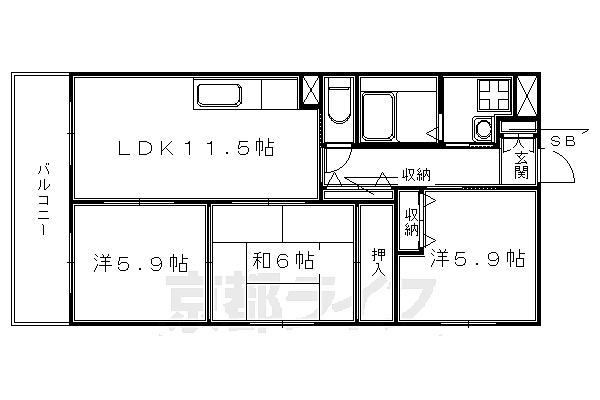 ソフィスタ洛北 301｜京都府京都市左京区岩倉三宅町(賃貸マンション3LDK・3階・67.40㎡)の写真 その2