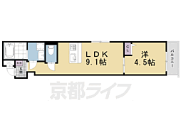 京都市営烏丸線 四条駅 徒歩10分の賃貸マンション 1階1LDKの間取り