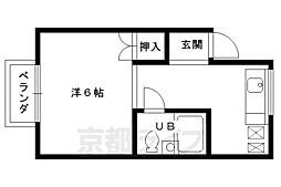京福電気鉄道北野線 等持院・立命館大学衣笠キャンパス前駅 徒歩4分の賃貸アパート 1階1Kの間取り