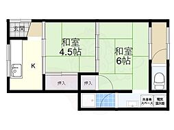 JR東海道・山陽本線 吹田駅 徒歩13分の賃貸アパート 1階2DKの間取り