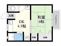 ハイツ上田2 2階1DKの間取り