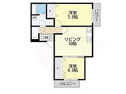吹田市南正雀4丁目アパート 2LDKの間取図画像