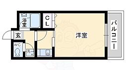 リバーヒルプラザ祐B 1Kの間取図画像