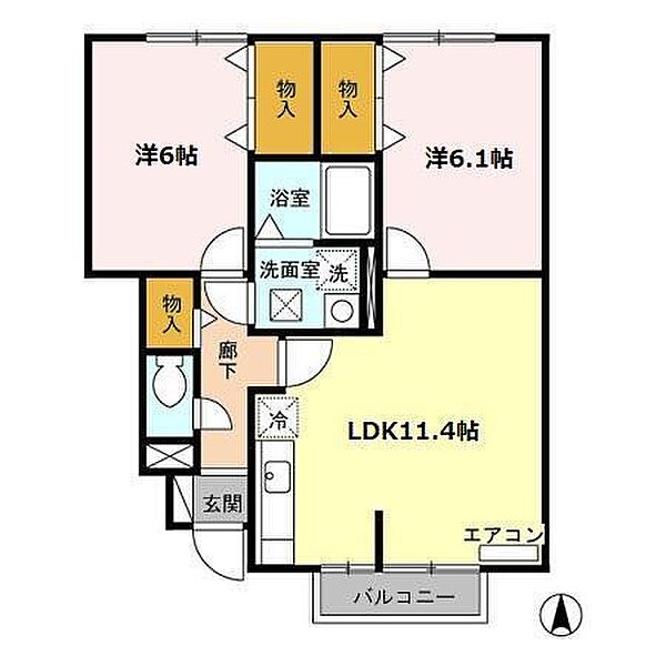 モーニンググローリーB 103｜秋田県秋田市広面字樋ノ沖(賃貸アパート2LDK・1階・54.51㎡)の写真 その2