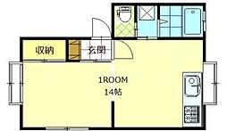 シャンポールまつもとIII 1階ワンルームの間取り