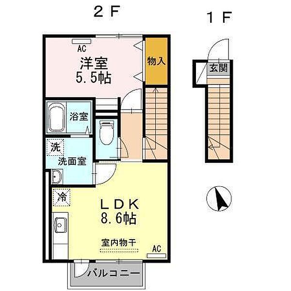 オリビエスルプリューメ 202｜秋田県秋田市楢山登町(賃貸アパート1LDK・2階・41.30㎡)の写真 その2