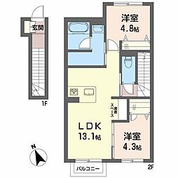 シャーメゾン旭南 2階2LDKの間取り