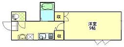 ライフキャップ南通B棟 1階1Kの間取り