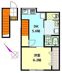 プレリュードK 2階1DKの間取り