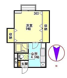 サンヴィラ高陽 1Kの間取図画像