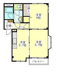 サンフイールズうさみ 2DKの間取図画像