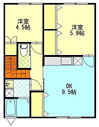 ライフキャップ寺内E棟 2DKの間取図画像