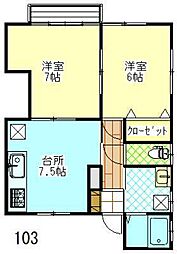 コーポハイブリッジ2 2DKの間取図画像