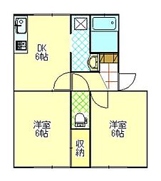 セジュール南浜 2DKの間取図画像