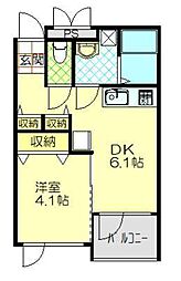 山王ガーデンヴィラウエスト 1DKの間取図画像