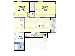 グラース 3階2LDKの間取り