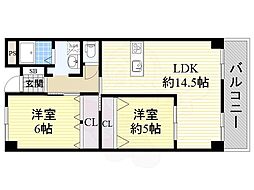 クリスタルコート茨木三島丘 2LDKの間取図画像