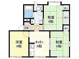 タウニィ北春日丘C 3DKの間取図画像