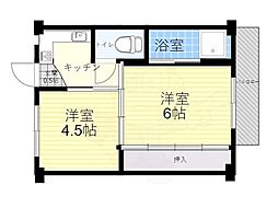 ビレッジハウス高田1号棟 2Kの間取図画像