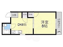 萩原マンション 1DKの間取図画像