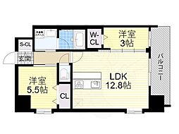 スプランディッドライズ新大阪ノース 13階2LDKの間取り