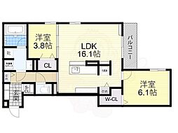 スペチアーレ小松 3階2LDKの間取り