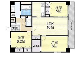 グランルクレ新大阪 3LDKの間取図画像