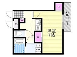 阪急千里線 柴島駅 徒歩4分の賃貸アパート 1階1Kの間取り
