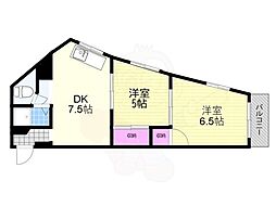 西本マンション 2DKの間取図画像