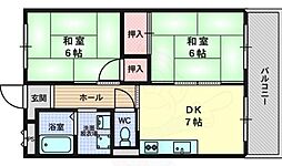 リアライズ上新庄 2DKの間取図画像