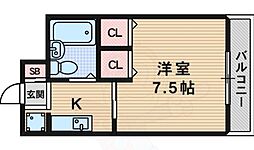 山田ハイツ2豊新 1Kの間取図画像