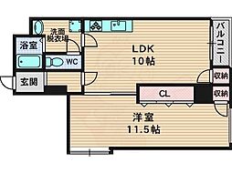 ウィステリア北野 1LDKの間取図画像