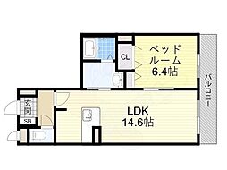 ルミエールA棟 1LDKの間取図画像