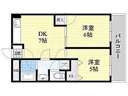 第一高光マンション 2DKの間取図画像