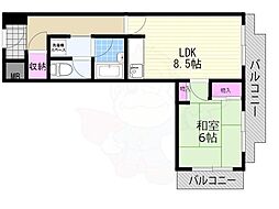 朝日プラザ新大阪 1LDKの間取図画像