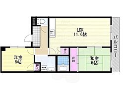 ジュネス・堤 2LDKの間取図画像