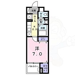 イーストブルー 1Kの間取図画像